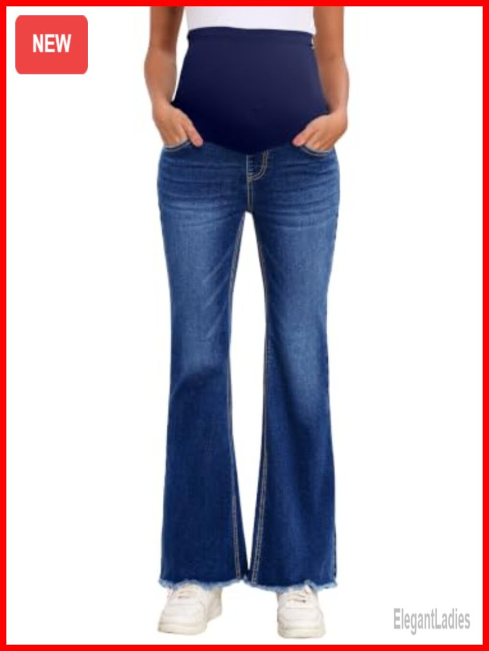 Maternity Jeans Over Belly Flare Denim Pregnancy Pants with Pockets Comfortable